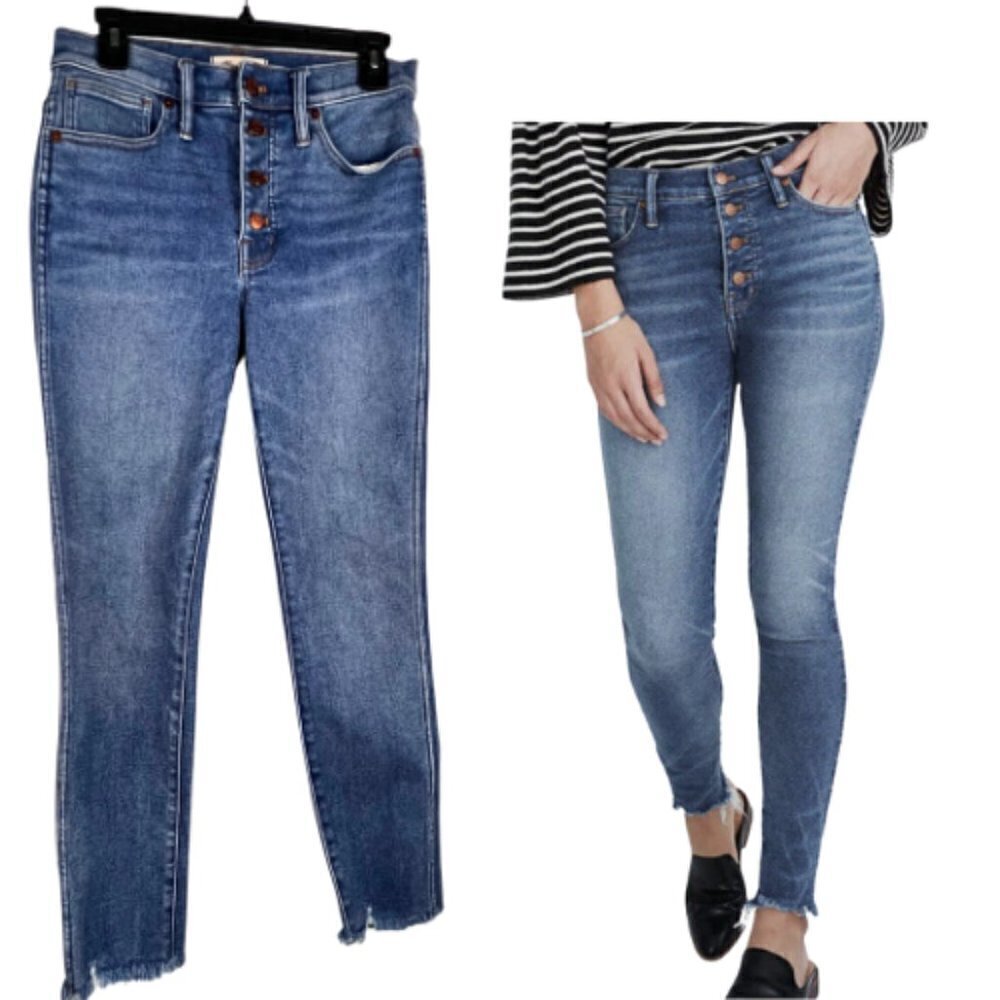 MADEWELL 10" Button Front High Rise Frayed Hem Skinny Jean Size 6/28